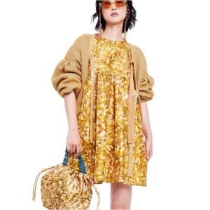 Kika Vargas  x Target Golden Yellow/Pink Mum Floral Puff Sleeve Mini Dress XS